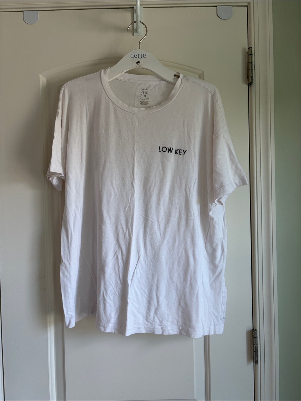 aerie White "Low Key" Short Sleeve Graphic Tee